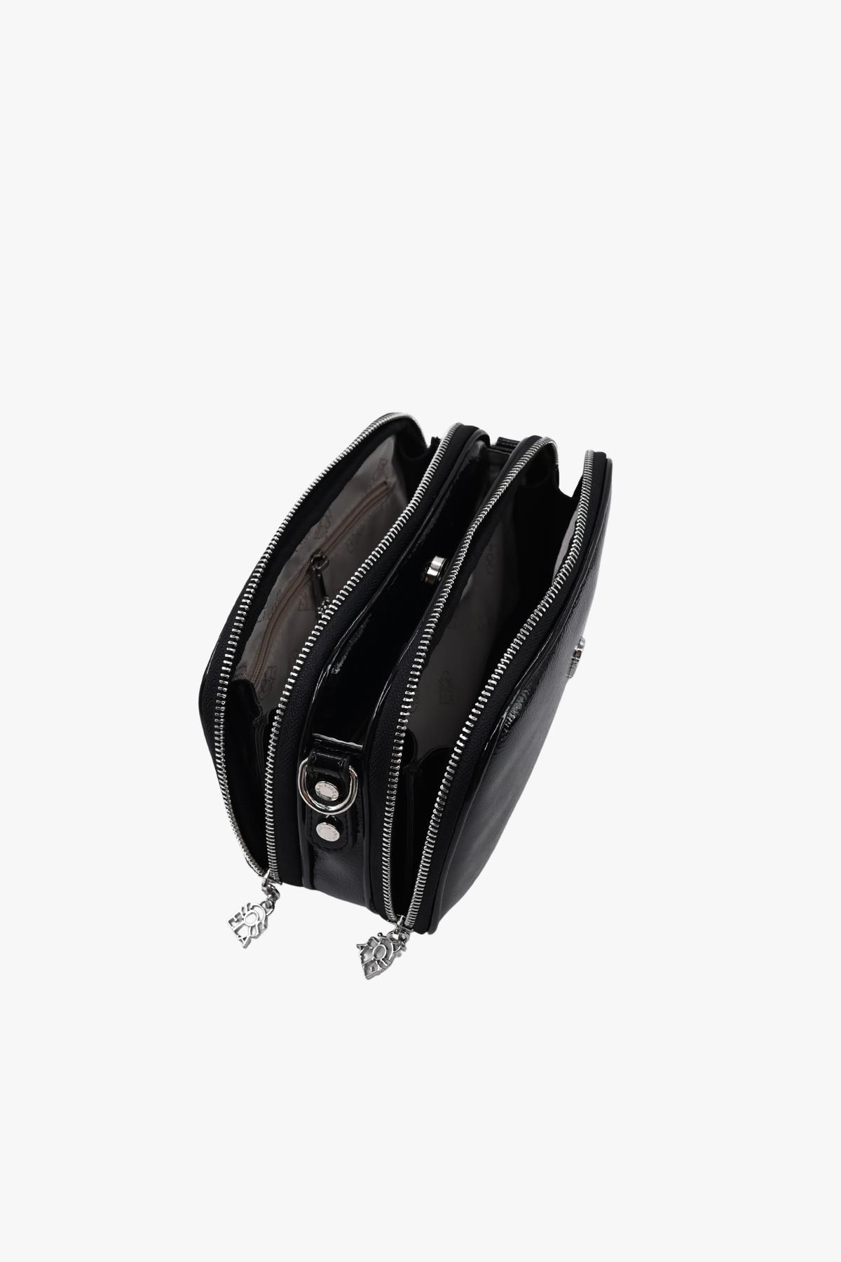 Sosela 67-7158 Kadın Kırışık Rugan Siyah Çapraz Askılı Çanta