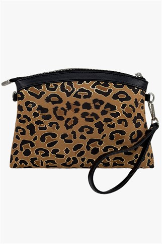 SOSELA 67-6023 Kadın Süet Leopar Portföy Çanta