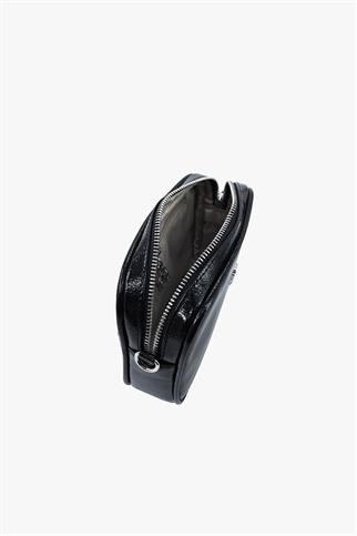 SOSELA 67-7172 Kadın Kırışık Rugan Siyah Çarpraz Askılı Çanta