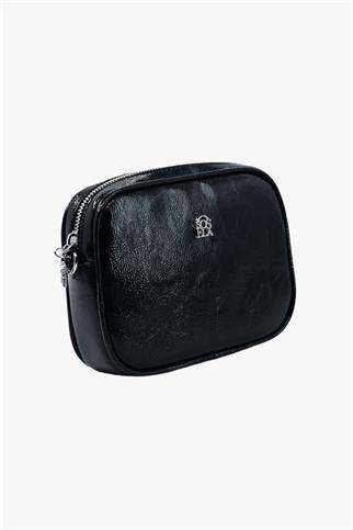 SOSELA 67-7172 Kadın Kırışık Rugan Siyah Çarpraz Askılı Çanta