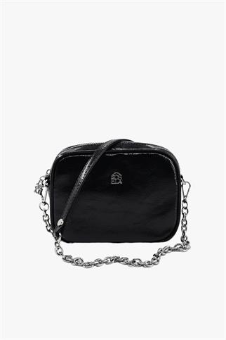 SOSELA 67-7172 Kadın Kırışık Rugan Siyah Çarpraz Askılı Çanta