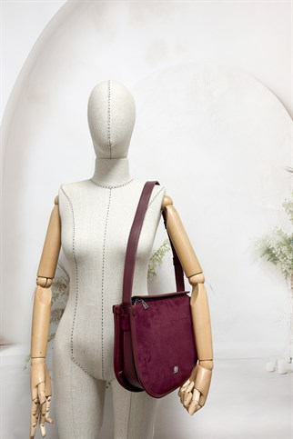 SOSELA 67-7199 Kadın Süet Bordo Çarpraz Askılı Çanta
