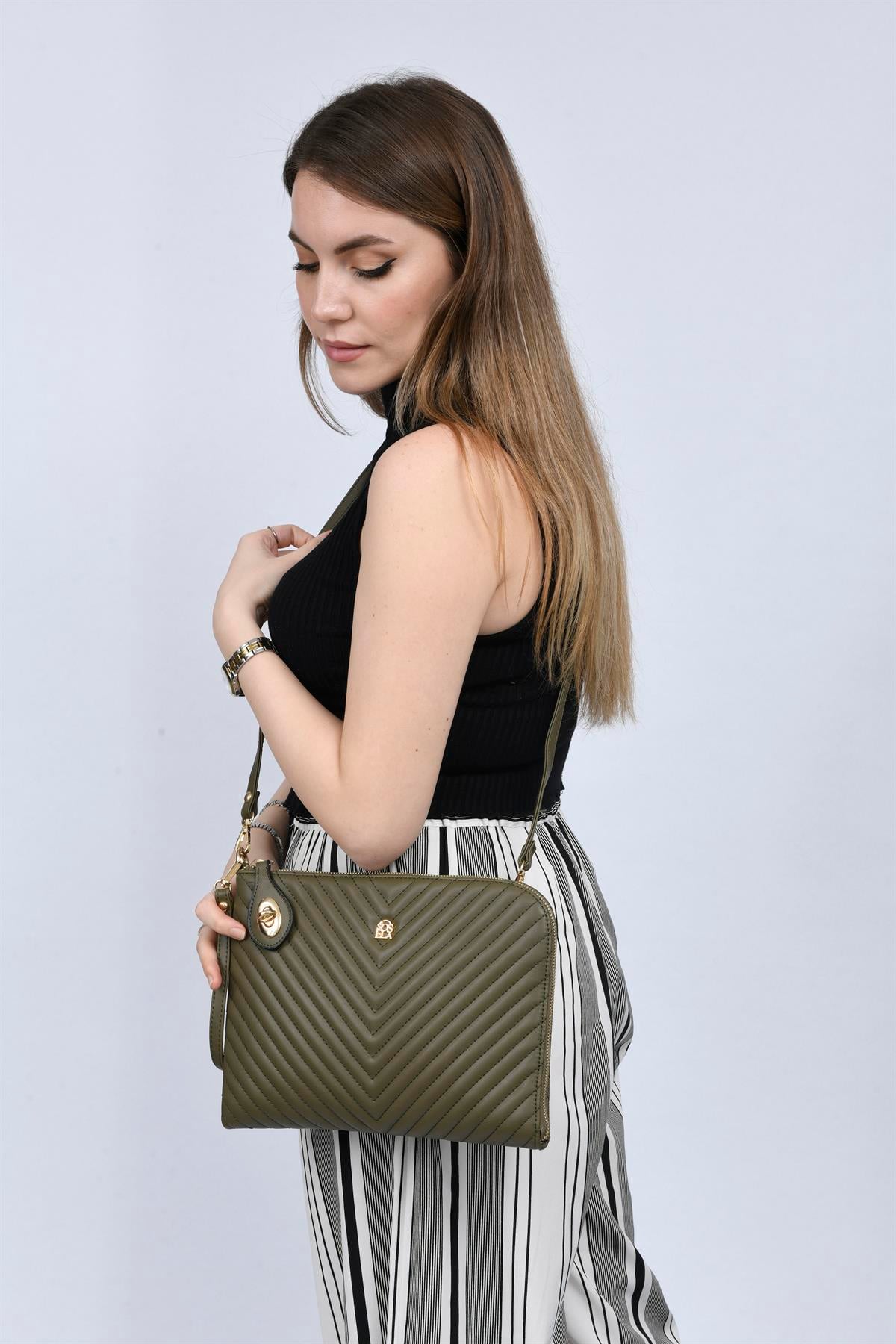 Belda Kadın Clutch Çanta  67-6011 HAKI