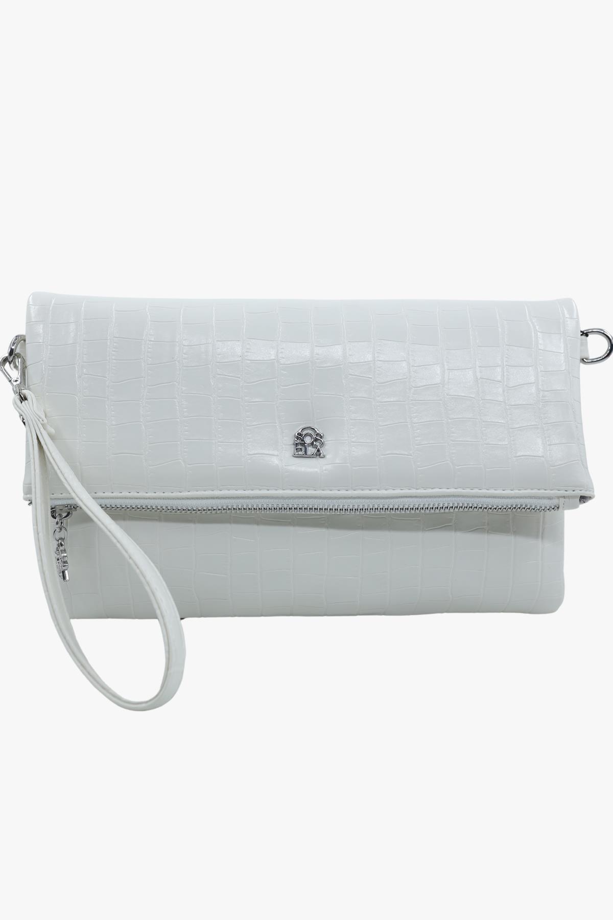Sosela 67-6010 Kadın Linen Kroko Beyaz Portföy Çanta