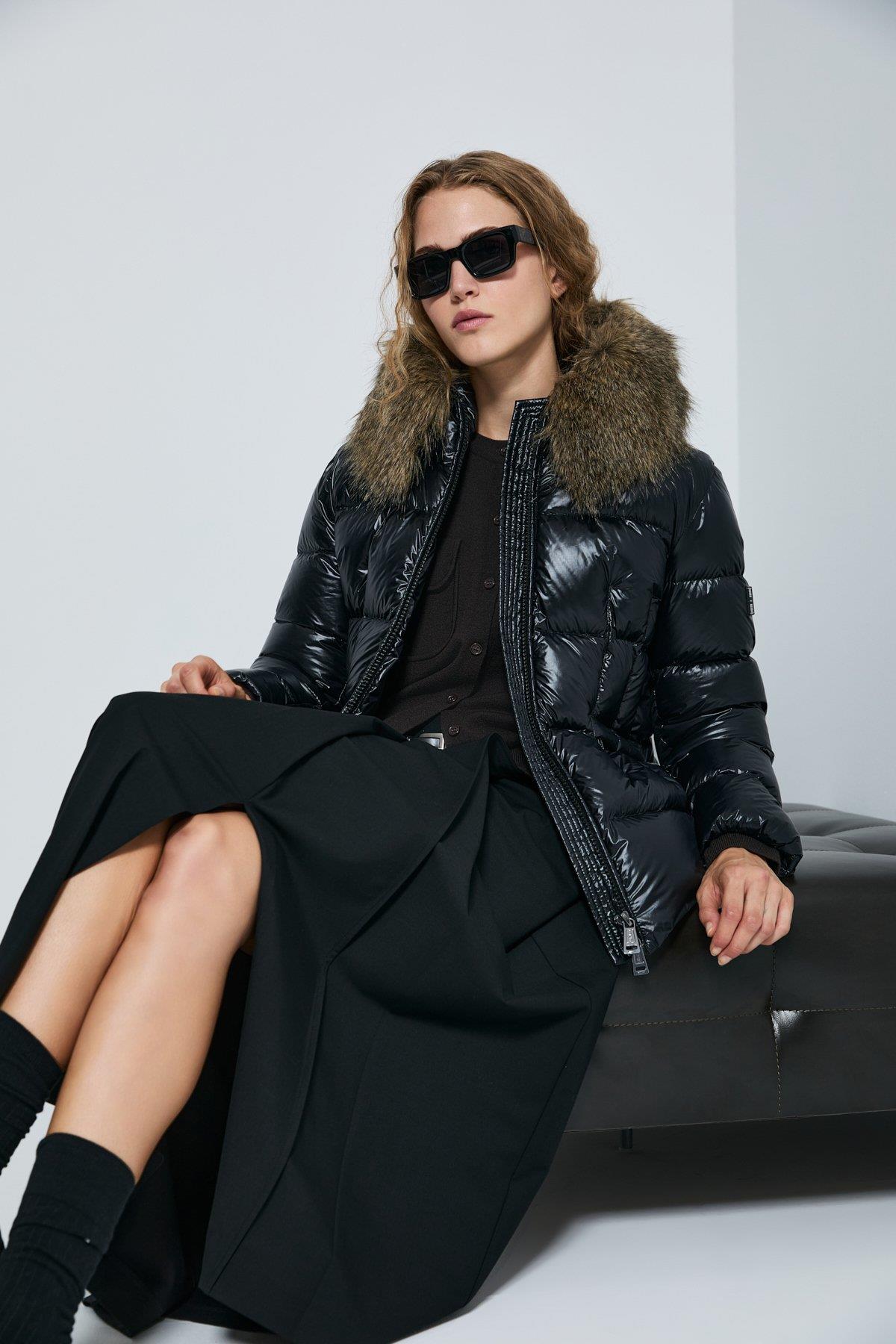 Lufian Klemantın Kaz Tüyü Kadın Mont Siyah