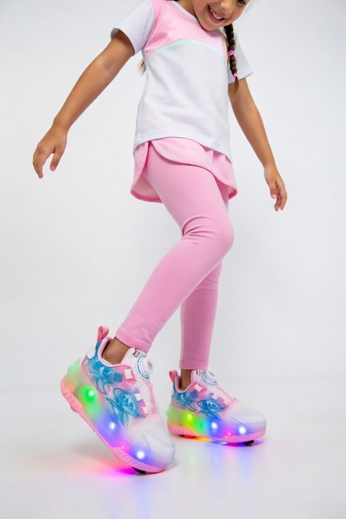 Pepino 2227 Patenli Çocuk Spor Ayakkabı Beyaz - Pembe