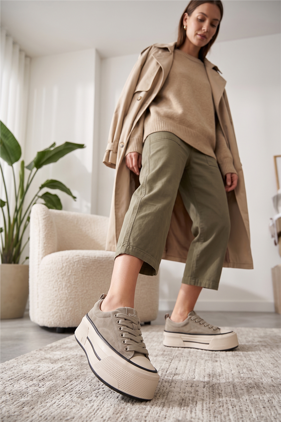 Ewoll 1109 Kadın Sneakers Ayakkabı Bej