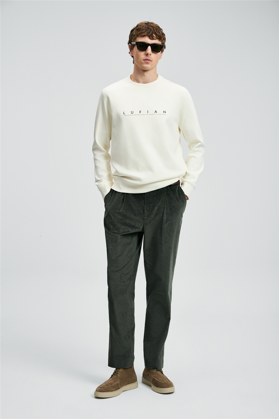 Lufian 112030177 Cooper Erkek Sweatshirt Kırık Beyaz