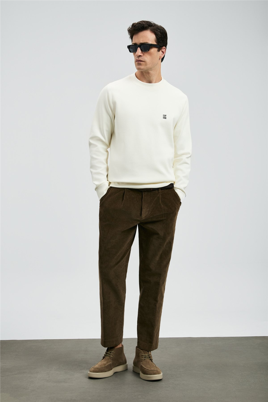 Lufian 112030179 Grant Erkek Sweatshirt Kırık Beyaz