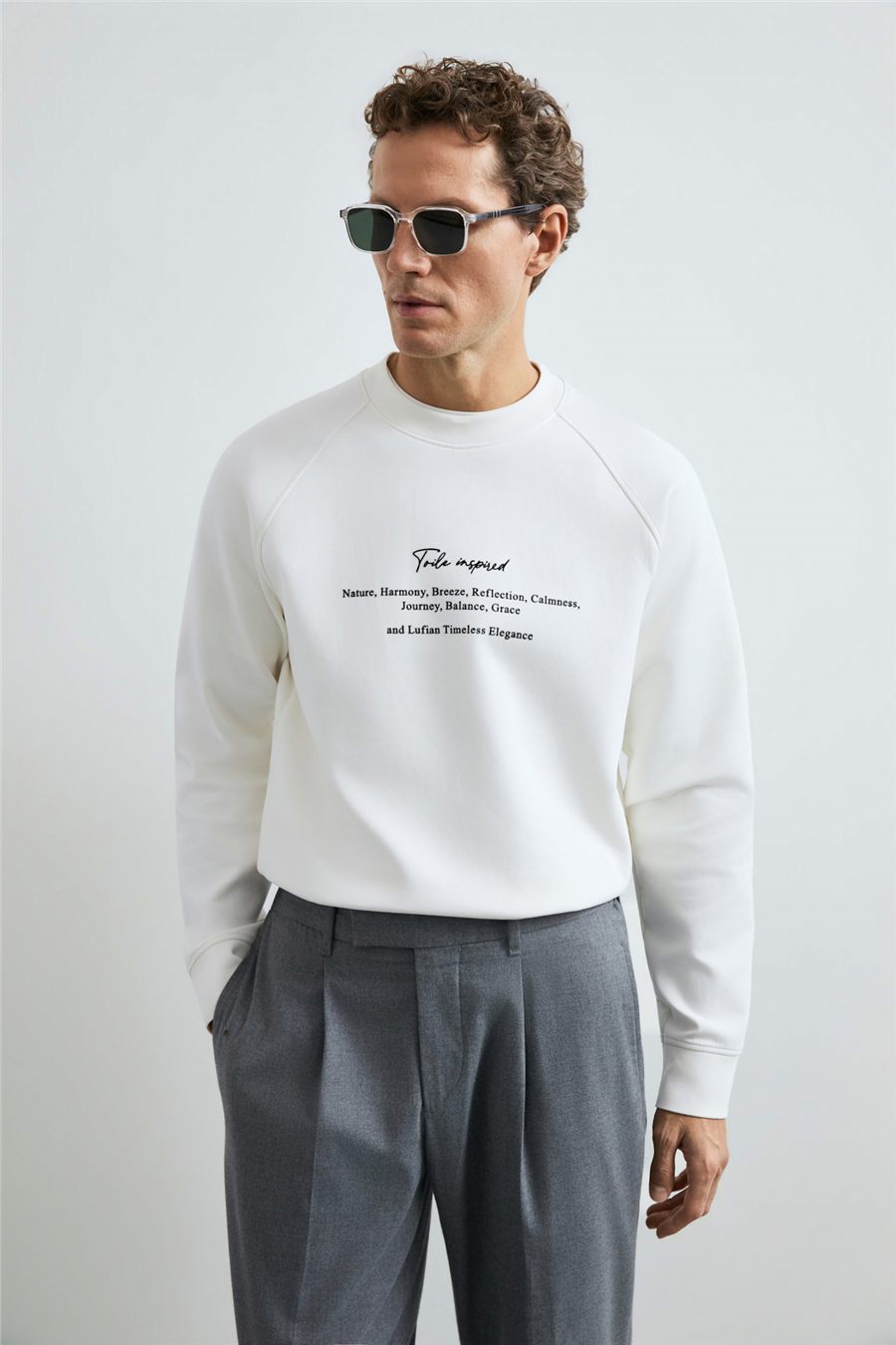 Lufian 112030199 Cole Erkek Sweatshirt Kırık Beyaz