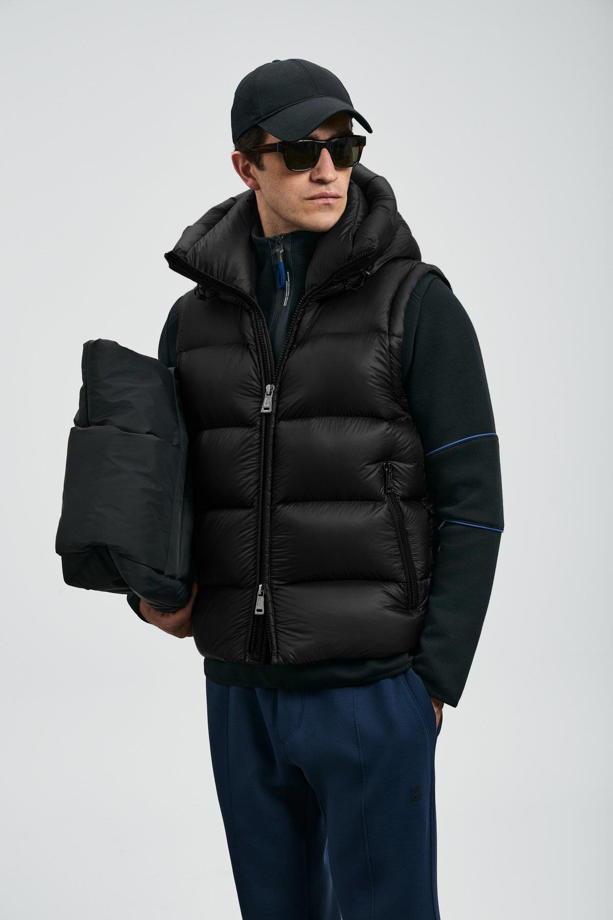 Lufian Moses Kaz Tüyü Erkek Yelek Siyah