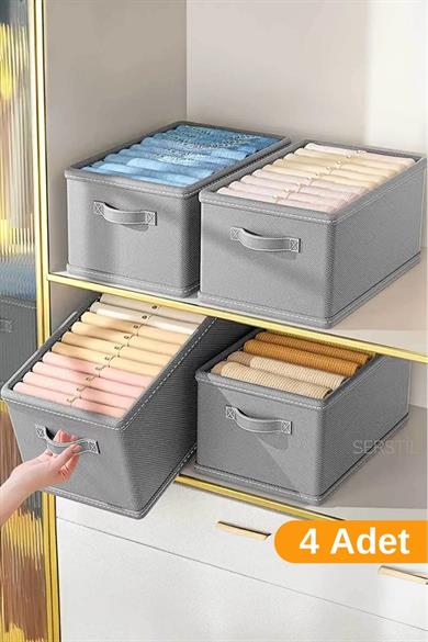 4 Adet - Dolap Içi Düzenleyici, Raf Düzenleyici, Katlanabilir Kıyafet Saklama Kutusu 45 x 25 x 20 cm