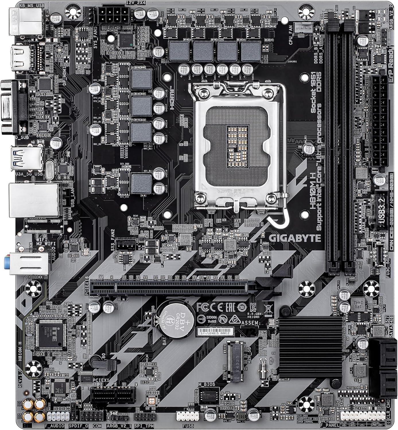 Gigabyte H810M H Intel H810M Soket 1851 Ddr5 6400MHZ(OC) M.2 Anakart