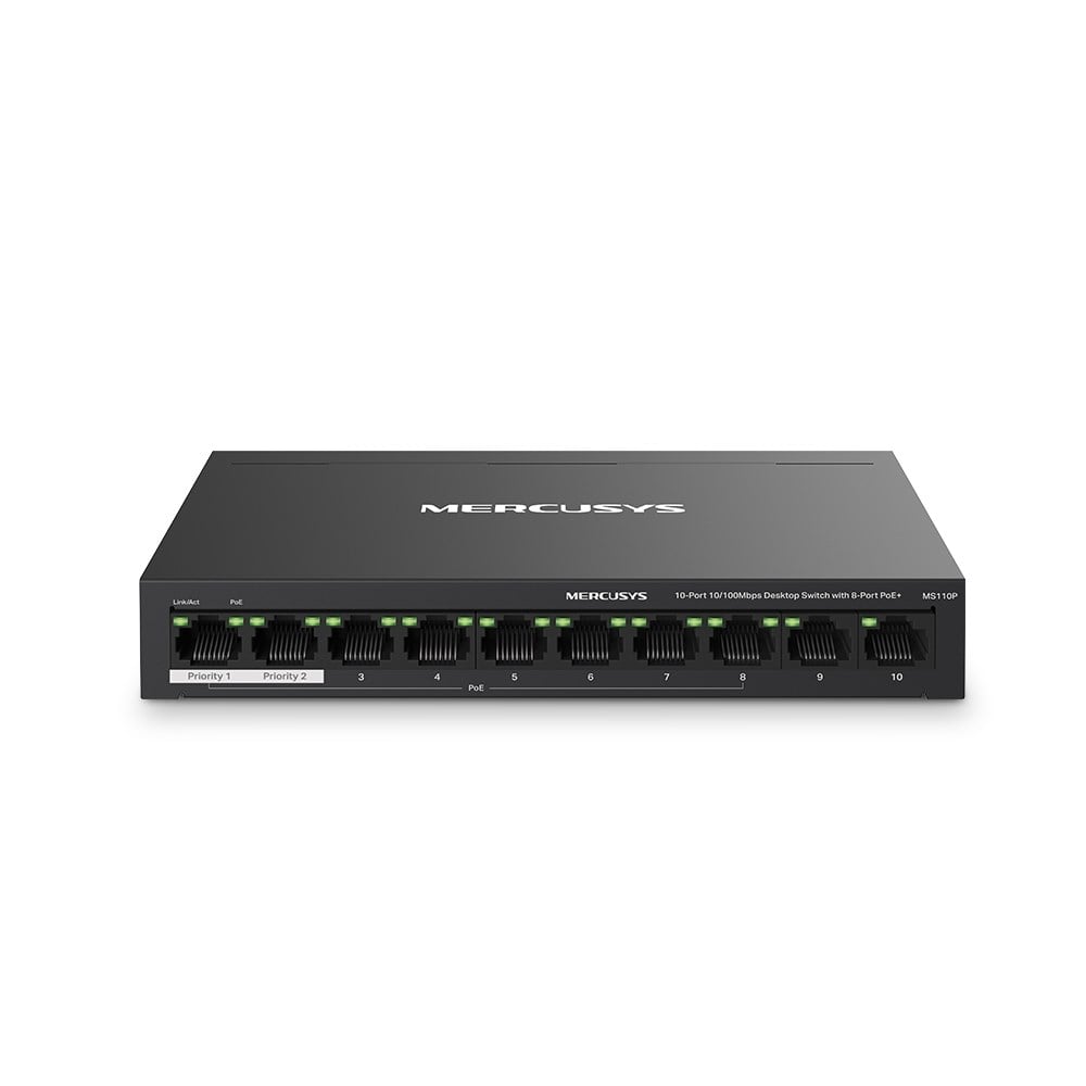 Mercusys 10-Port 10/100Mbps (8-Port PoE+) Masaüstü Switch MS110P