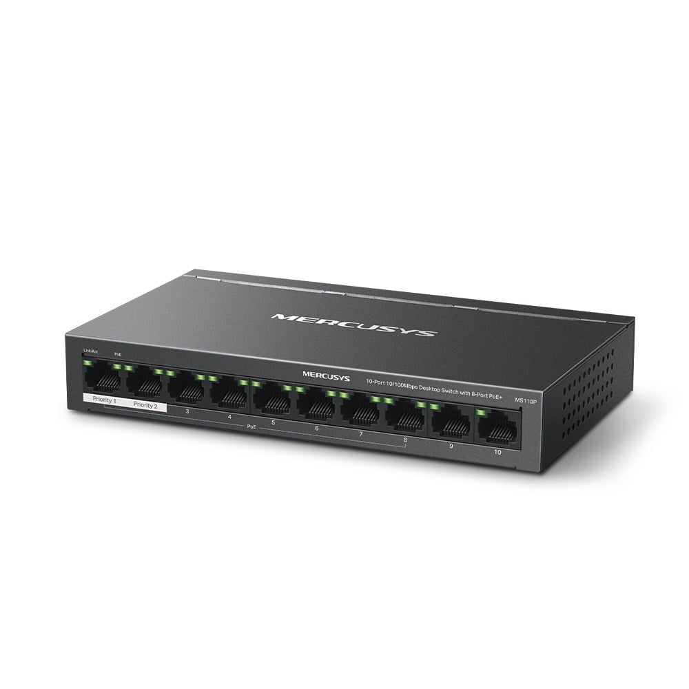 Mercusys 10-Port 10/100Mbps (8-Port PoE+) Masaüstü Switch MS110P