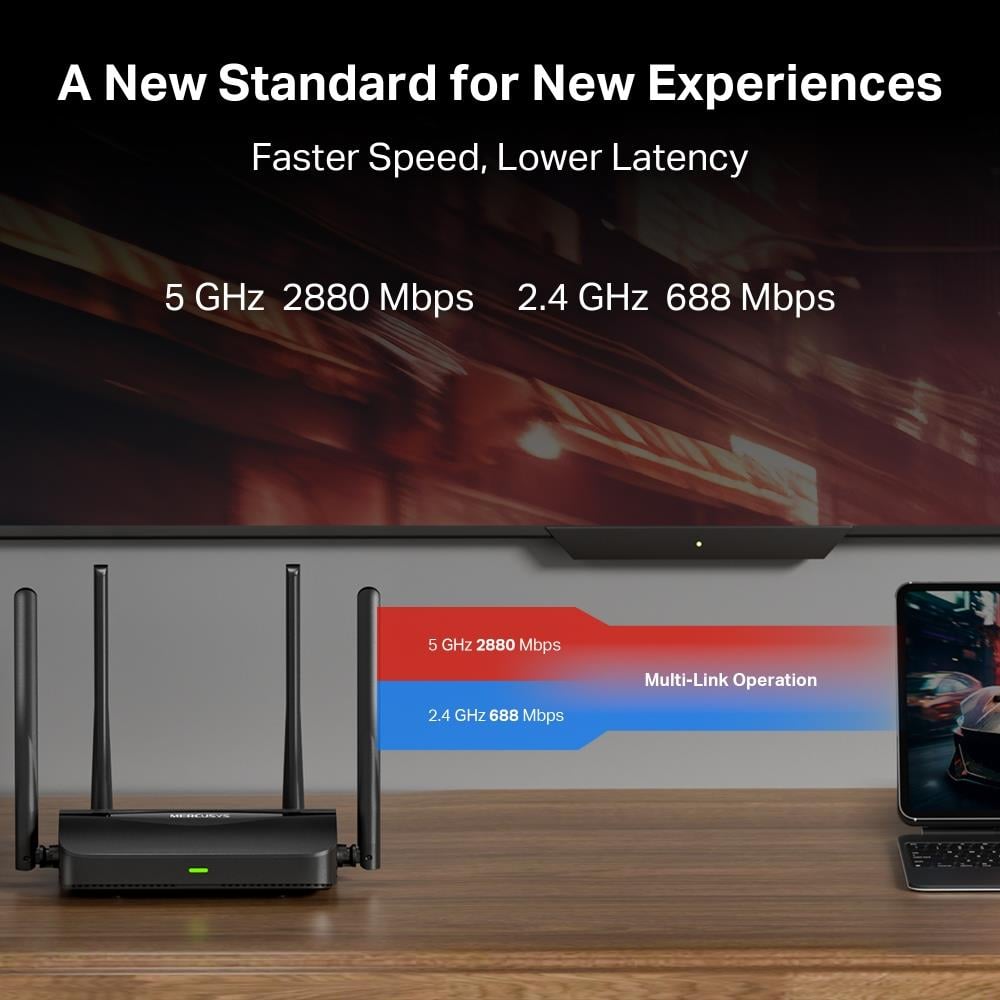 Mercusys MR25BE; BE3600 Mbps, Fiber Destekli, 4× 10/100/1000MBPS Port, Easy Mesh Uyumlu Router