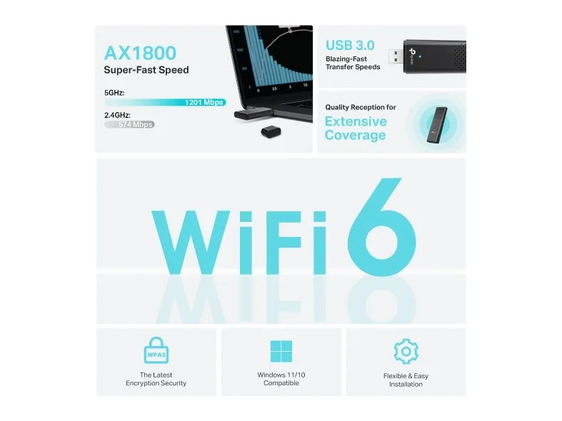 TP-Link Archer TX20U AX1800 Dual Band Wi-Fi 6 USB Adaptör