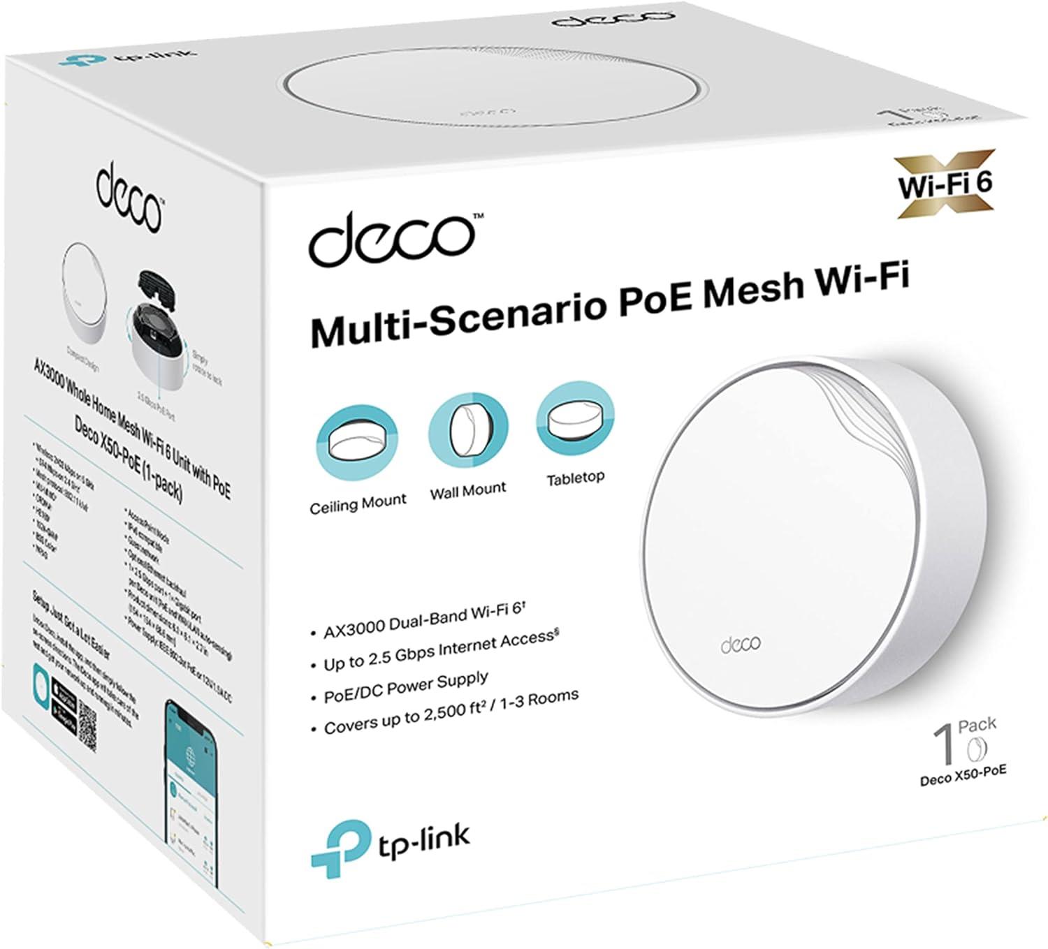 TP-Link Deco X50-PoE(1-pack), AX3000 Mbps, PoE Destekli, Dual-Band, 2,5Gbps Ethernet Portu