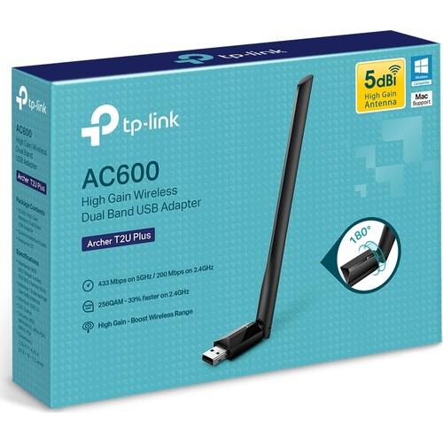 TP-Link Archer T2U Plus, AC600 Mbps, Çift Bant, Yüksek Çekim Güçlü Wi-Fi 5 USB Adaptör