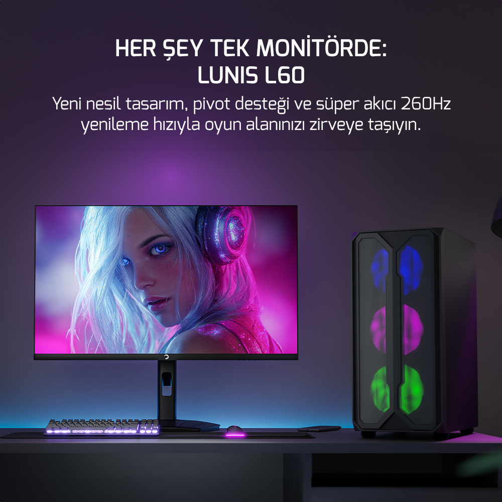 Gamepower Lunis L60 27 280Hz 0.5ms Fast IPS Fhd Rgb Pivot Gaming Monitör