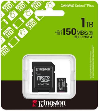 Kingston 1TB Microsdxc Canvas Select Plus Gen3 150MB-S A1 Card + Adapter Hafıza Kartı SDCS3/1TB