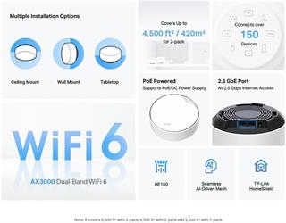 TP-Link Deco X50-PoE(2-pack), AX3000 PoE Destekli Tüm Ev Mesh WiFi 6 Sistemi