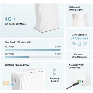 Mercusys MB230-4G | AC1200 Mbps 4G LTE Router | CAT-6 Destekli | SIM Kart Girişli | 2 Ethernet