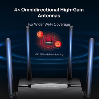Mercusys MR25BE; BE3600 Mbps, Fiber Destekli, 4× 10/100/1000MBPS Port, Easy Mesh Uyumlu Router