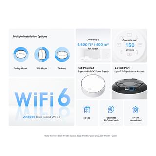 TP-Link Deco X50-PoE(3-pack), AX3000 PoE Destekli Tüm Ev Mesh WiFi 6 Sistemi