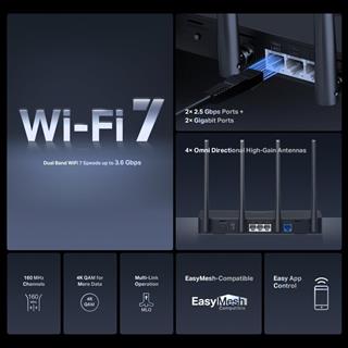 Mercusys MR27BE Wi-Fi 7 Router BE3600 Mbps Hız Dual-Band Fiber Destekli 2.5Gbps WAN & LAN Router