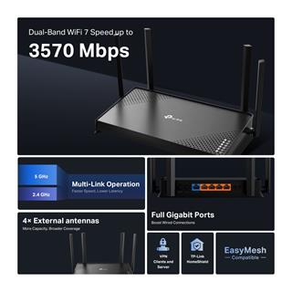 TP-Link Archer BE220 Çift Bantlı Wi-Fi 7 Router