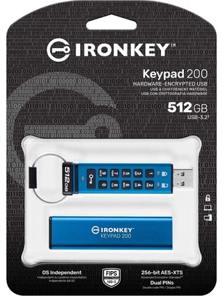 Kingston IronKey Keypad 200 512GB FIPS 140-3 Kriptolu Type-C Flash Bellek IKKP200C/512GB