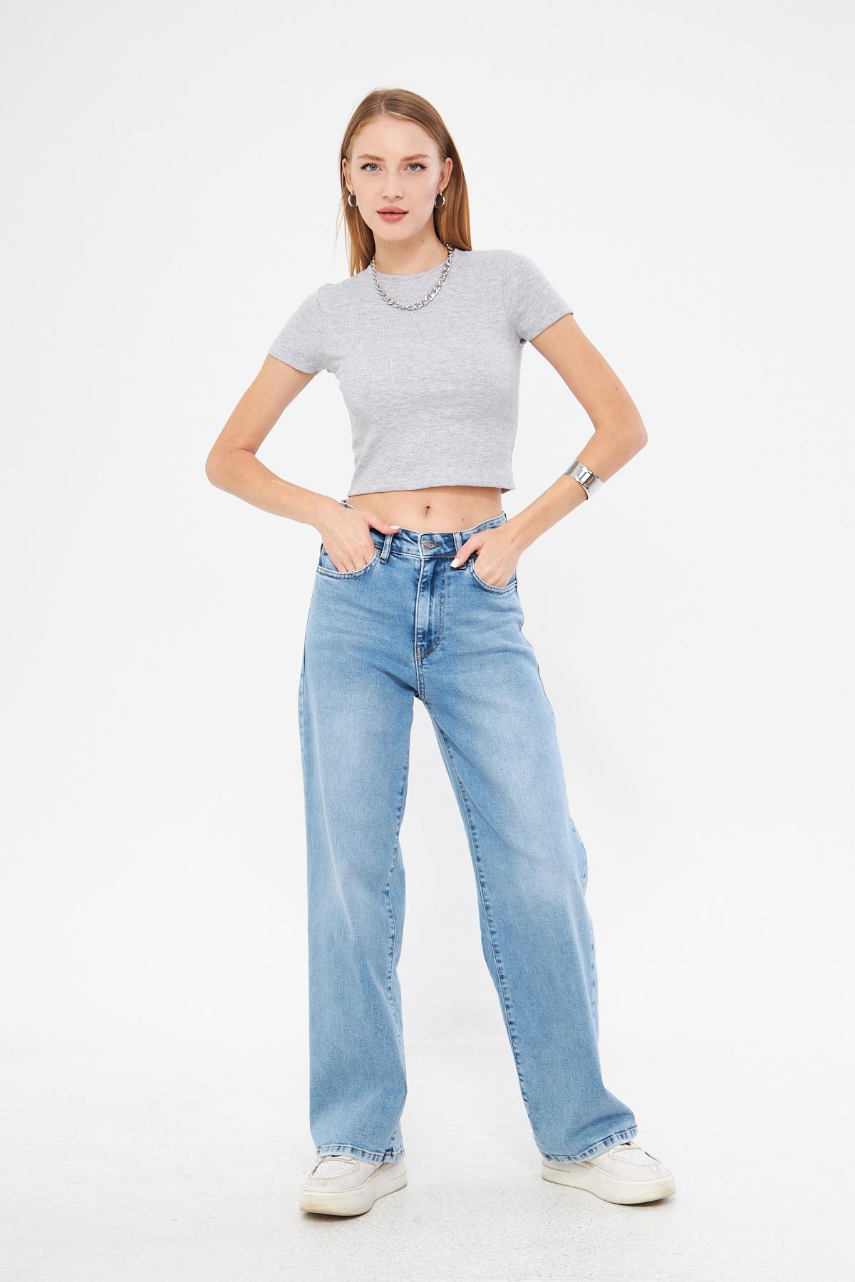 Bisiklet Yaka Kısa Kol Badi Crop Coton Body 4020