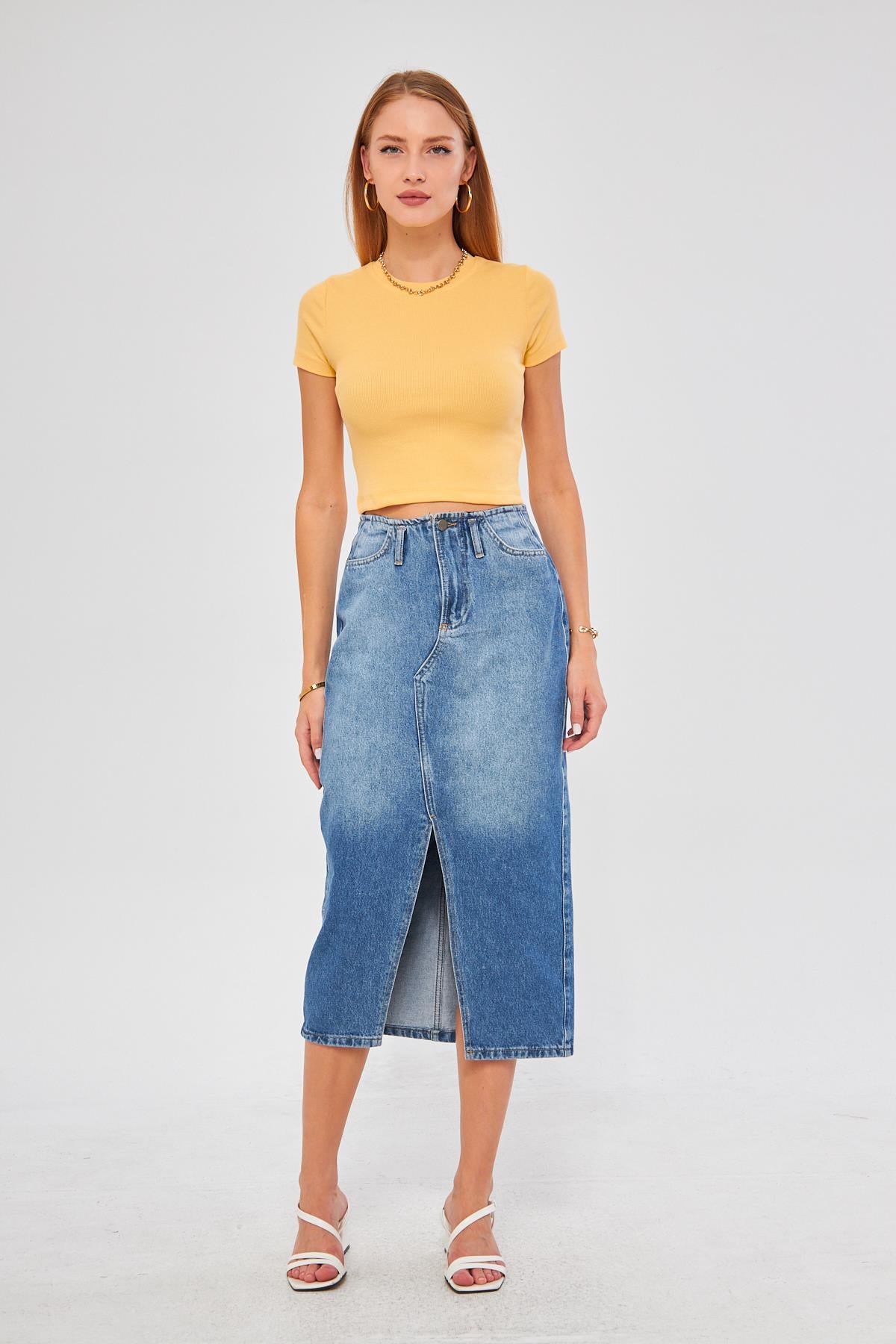 Bisiklet Yaka Kısa Kol Badi Crop Coton Body 4020