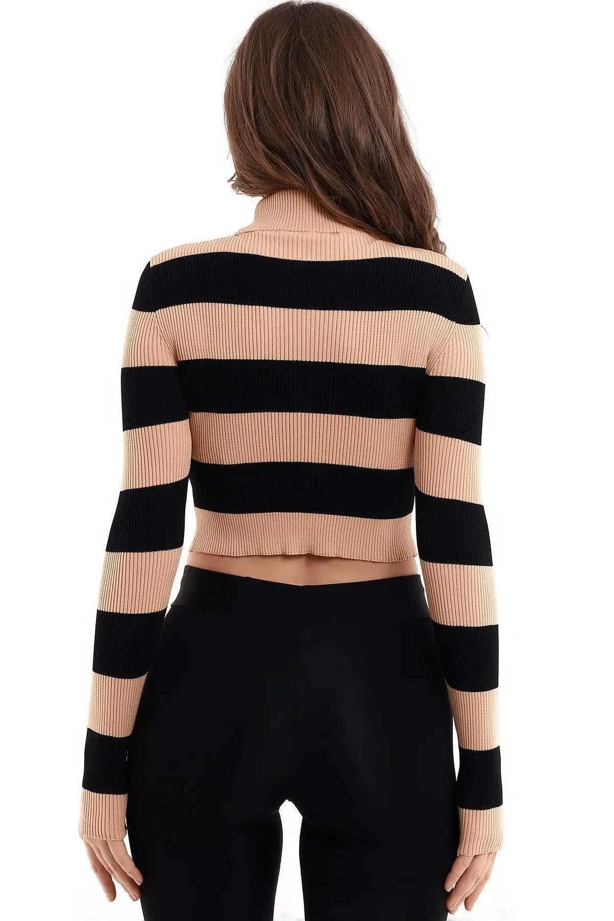Çizgili Triko Crop Kazak Triko Bluz 1101