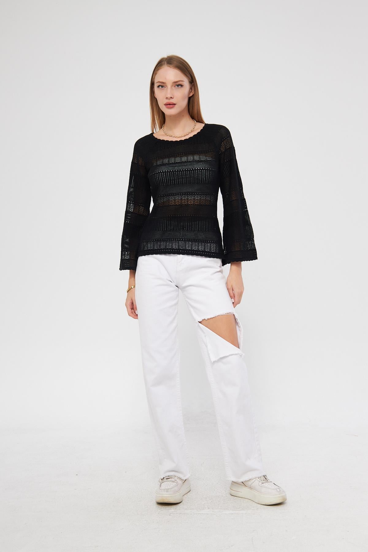 File Örgü Kadın Triko Bluz K3005