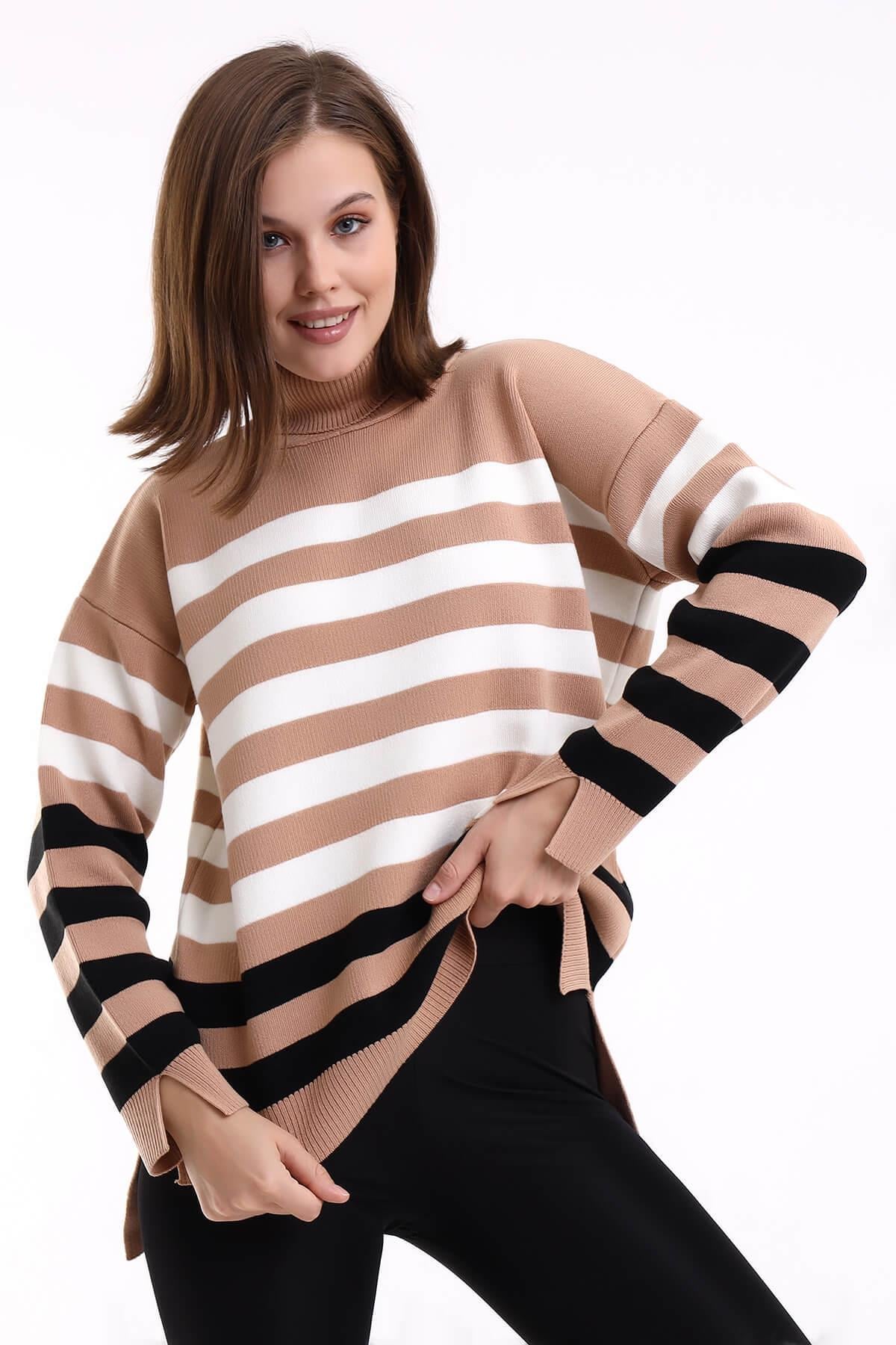 Çizgili Balıkçı Yaka Triko Tunik 1416