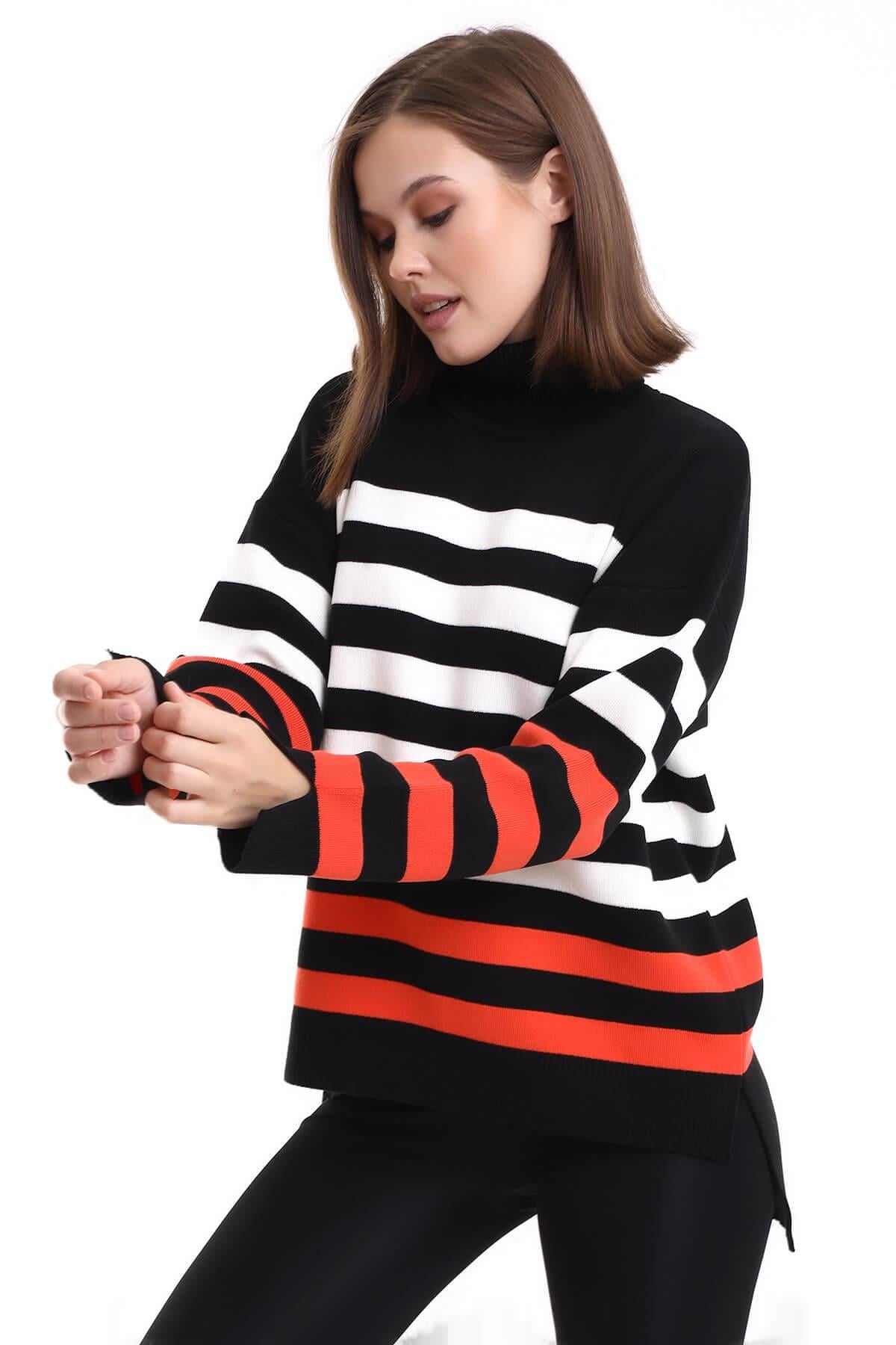 Çizgili Balıkçı Yaka Triko Tunik 1416