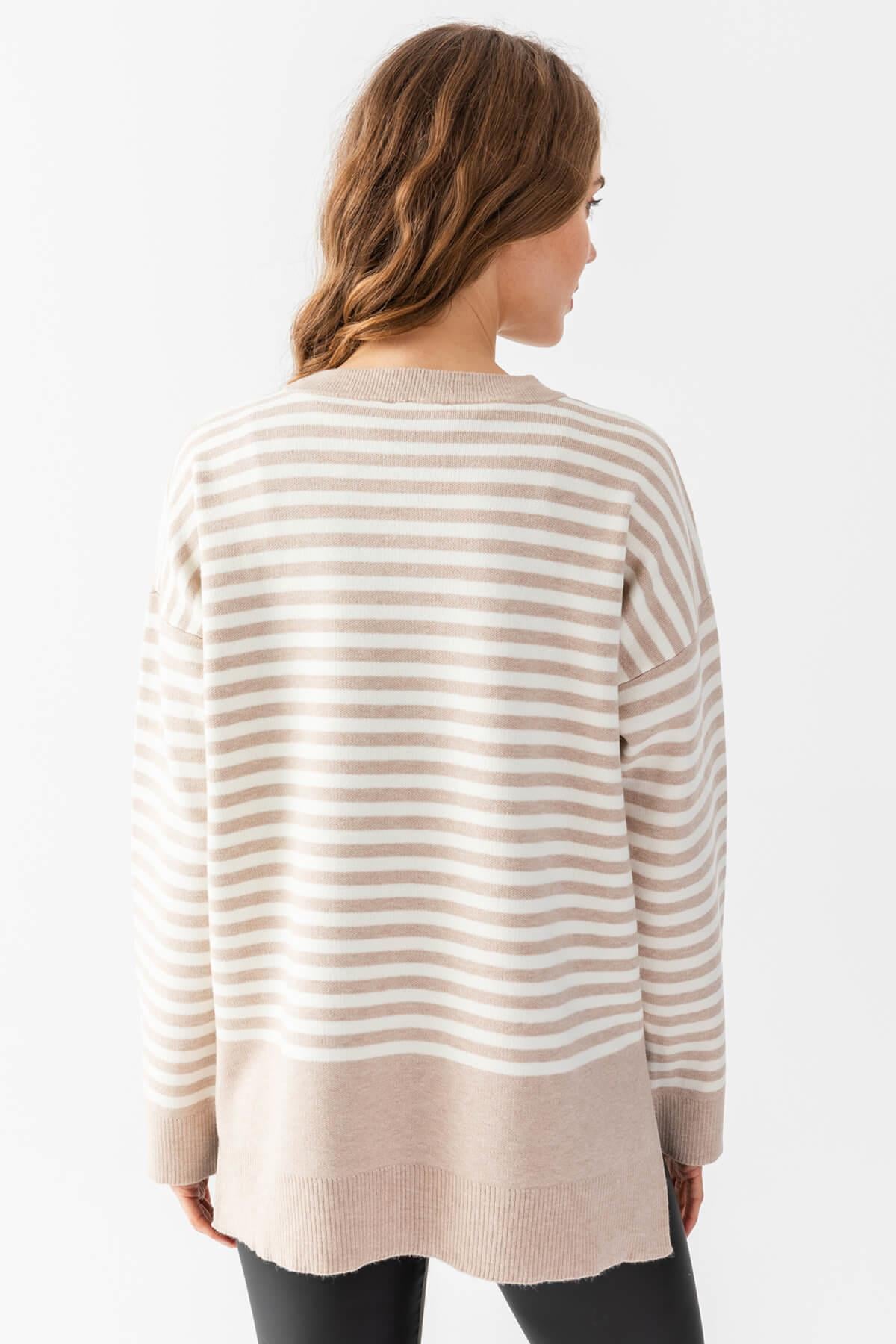 Çizgili Oversize Triko Kazak 6336