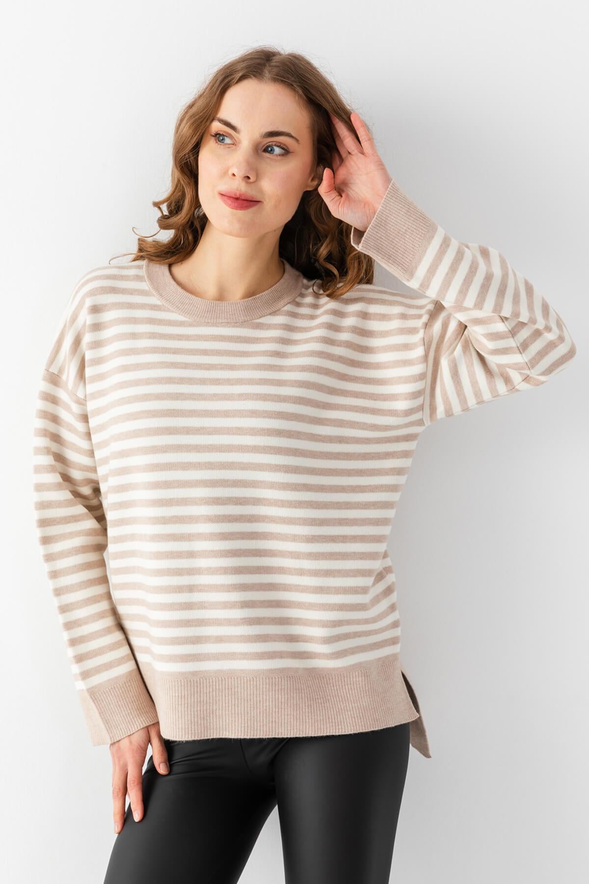 Çizgili Oversize Triko Kazak 6336
