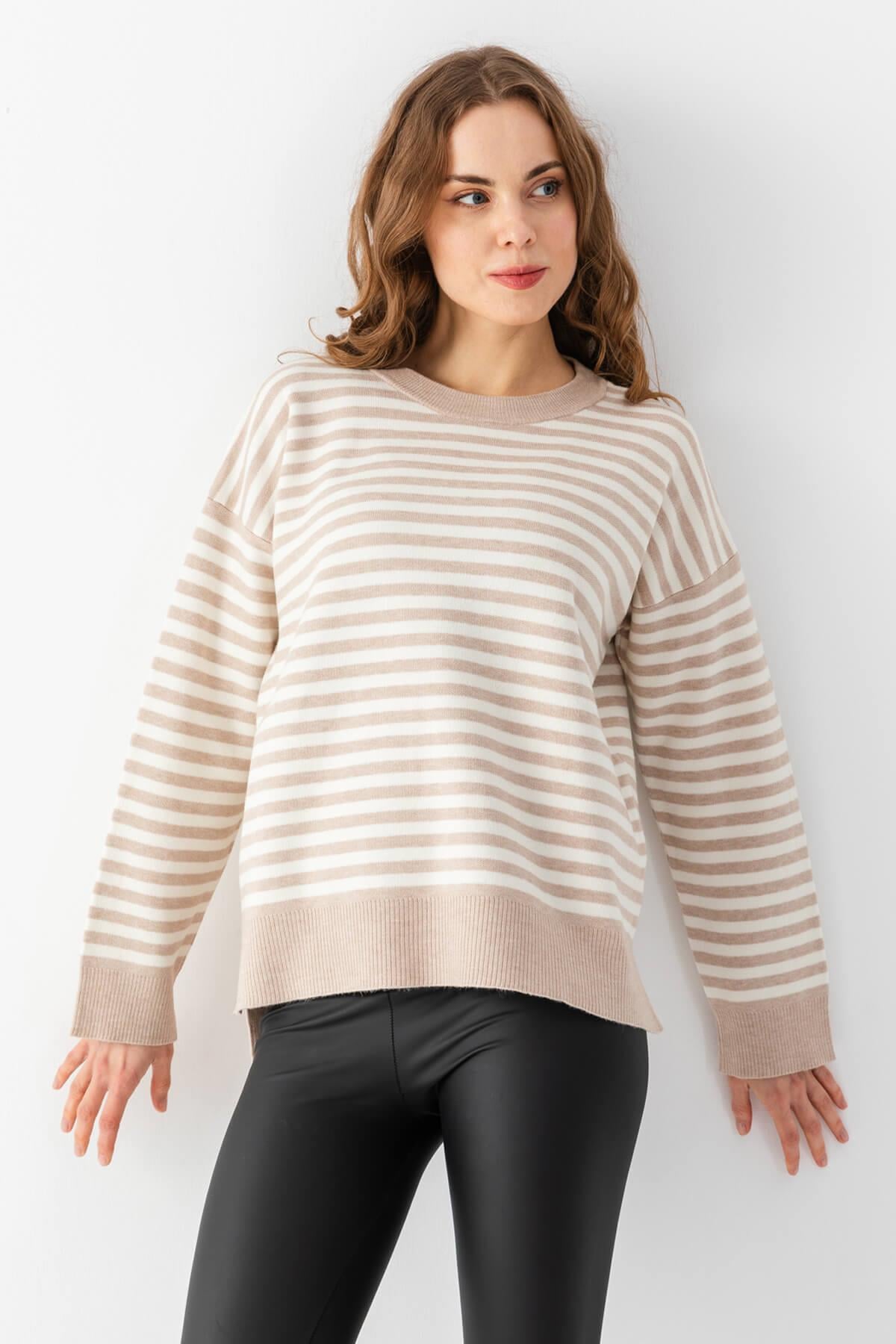 Çizgili Oversize Triko Kazak 6336