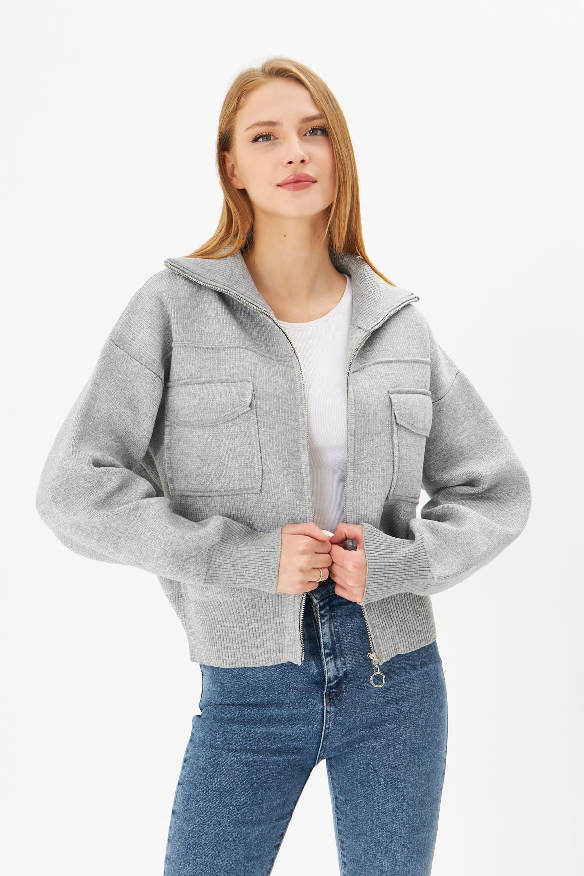 Kadın Çelik Örgü Fermuarlı Triko Mont Kadın Mont 4309