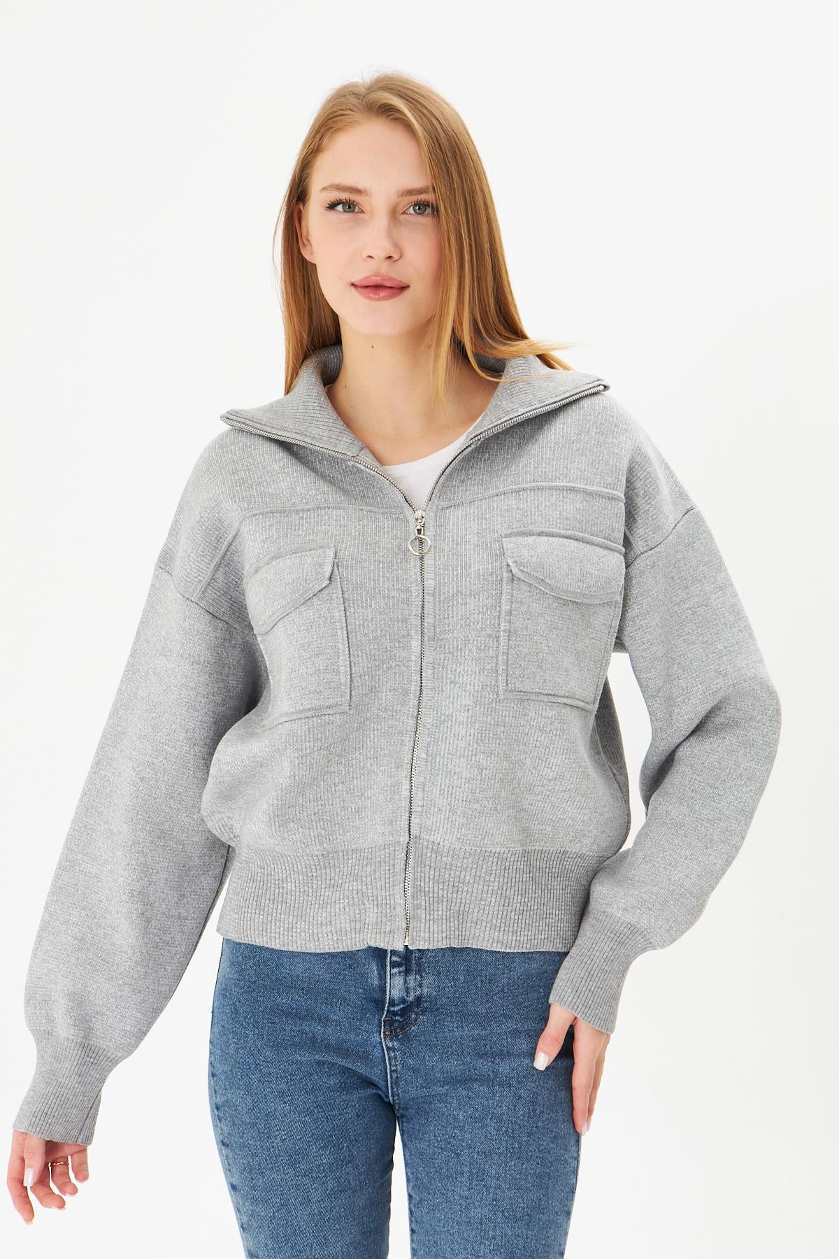 Kadın Çelik Örgü Fermuarlı Triko Mont Kadın Mont 4309