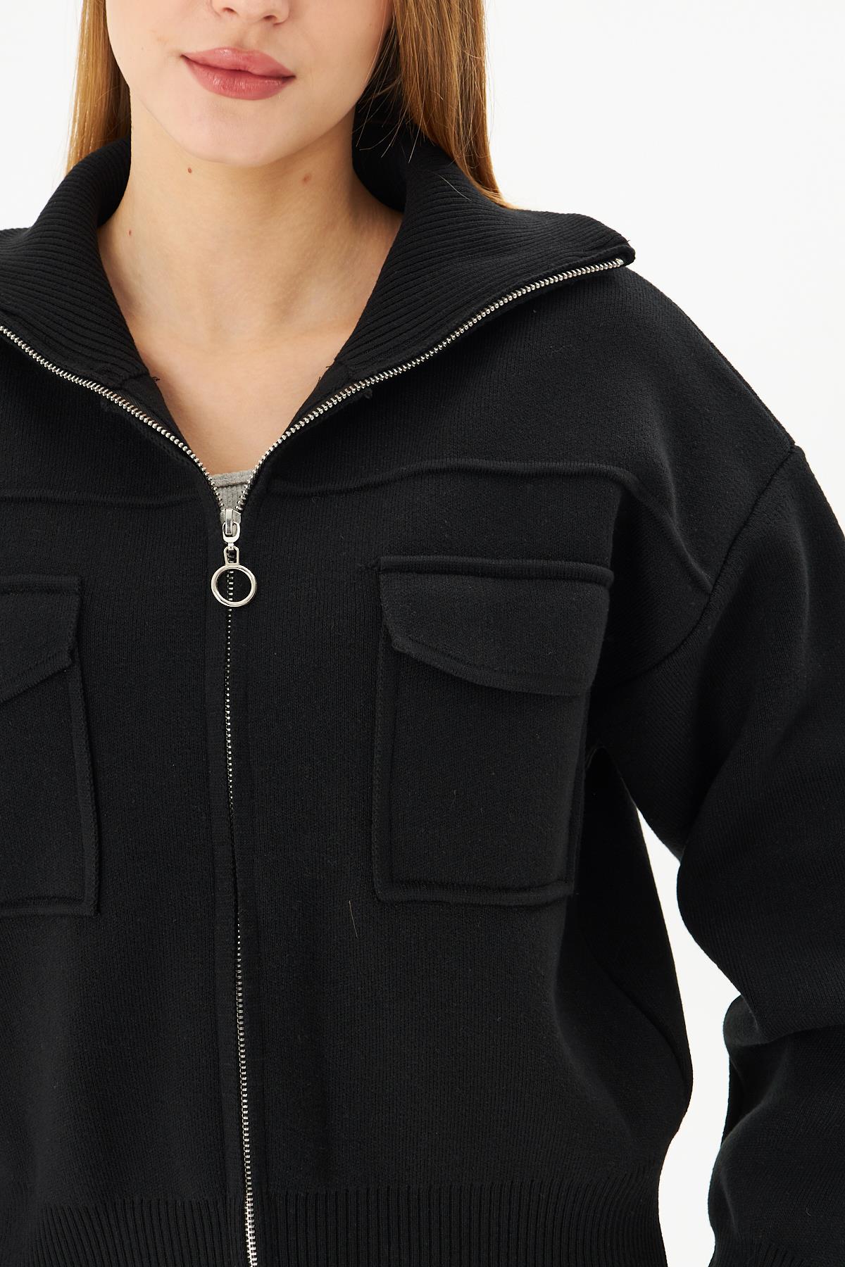 Kadın Çelik Örgü Fermuarlı Triko Mont Kadın Mont 4309