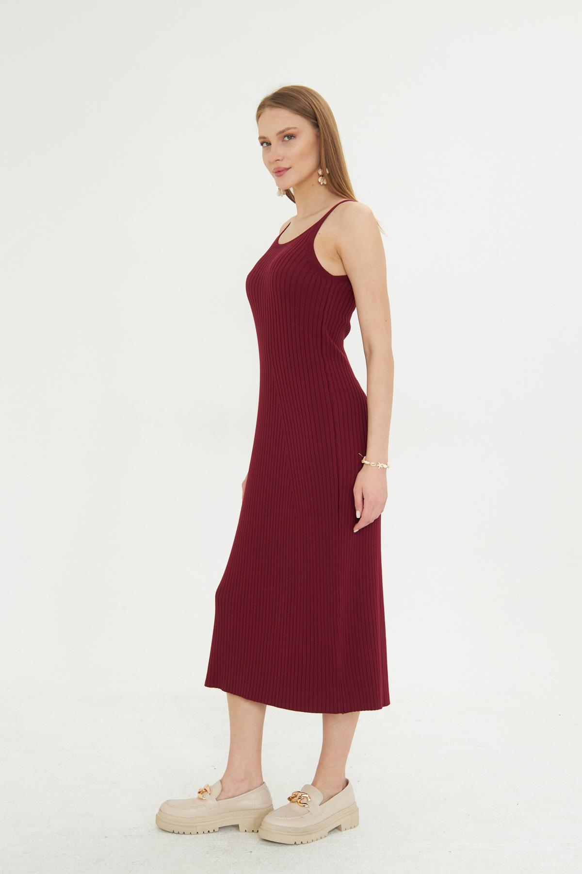 Kadın Halter Yaka Fitilli Triko Elbise 2523