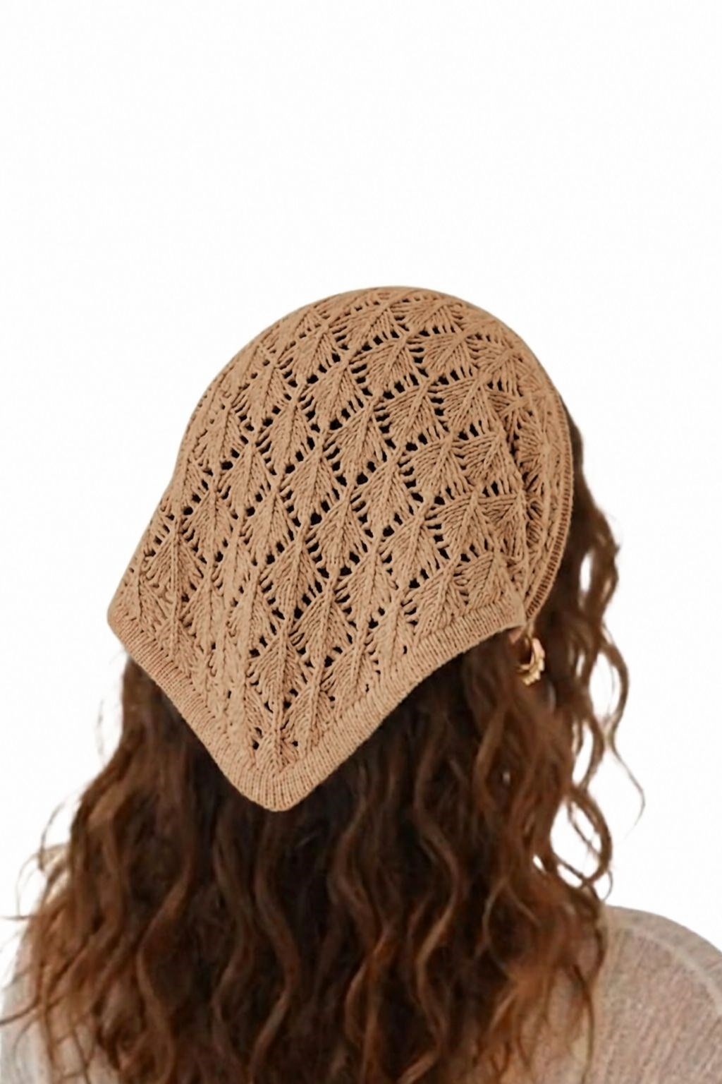 Kadın Pamuklu Yumuşak Dokulu Delikli Triko Bandana 7011 Camel