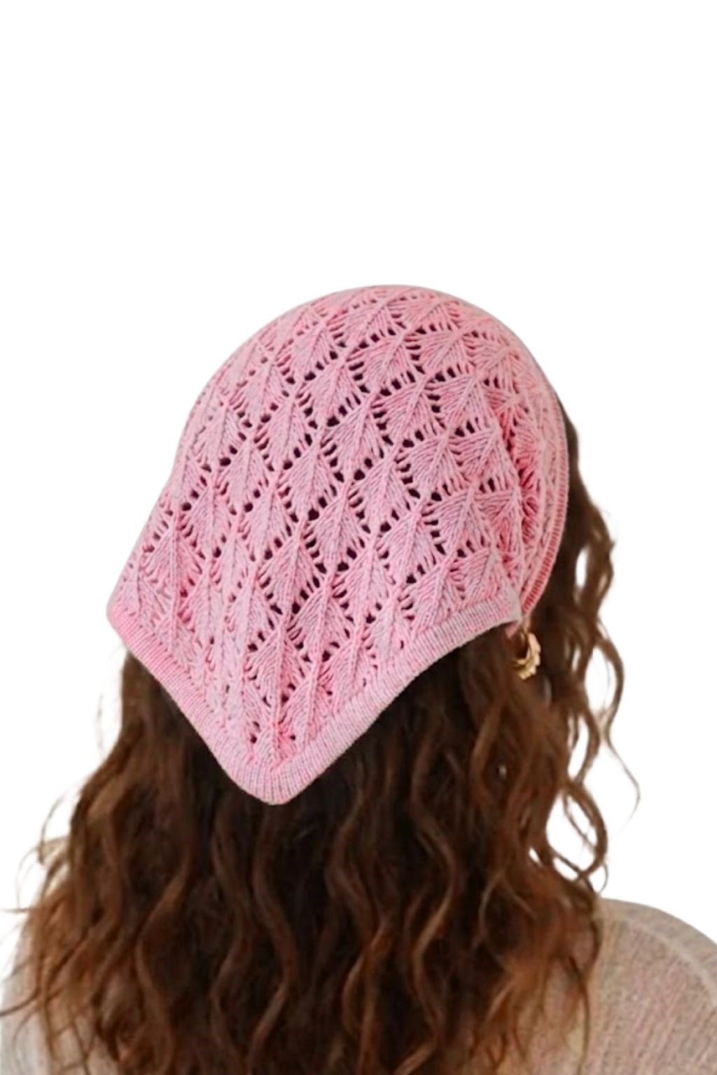 Kadın Pamuklu Yumuşak Dokulu Delikli Triko Bandana 7011 Pembe