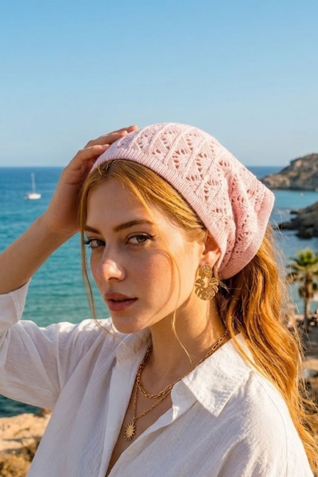 Kadın Pamuklu Yumuşak Dokulu Delikli Triko Bandana 7011 Pembe