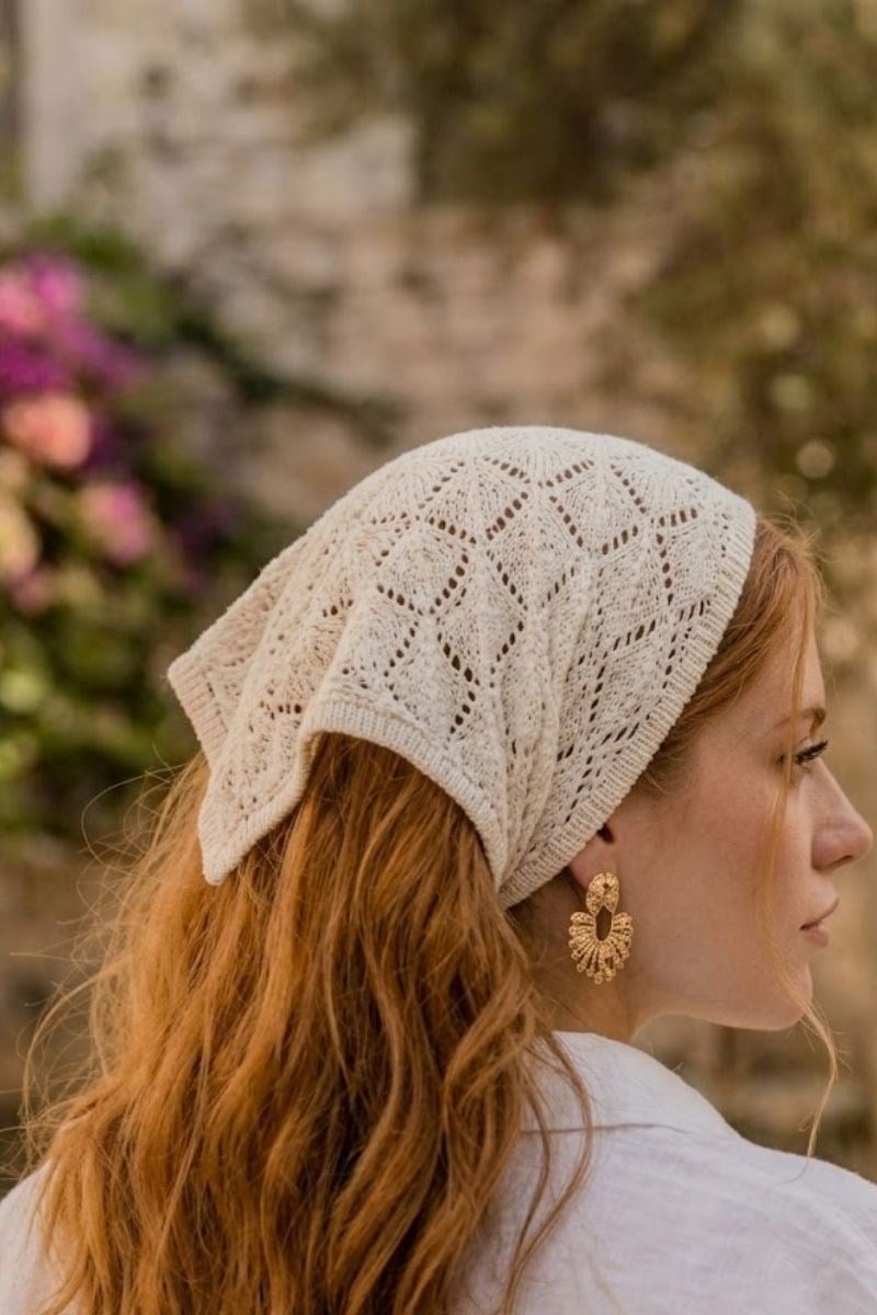 Kadın Pamuklu Yumuşak Dokulu Delikli Triko Bandana 7011 Bej
