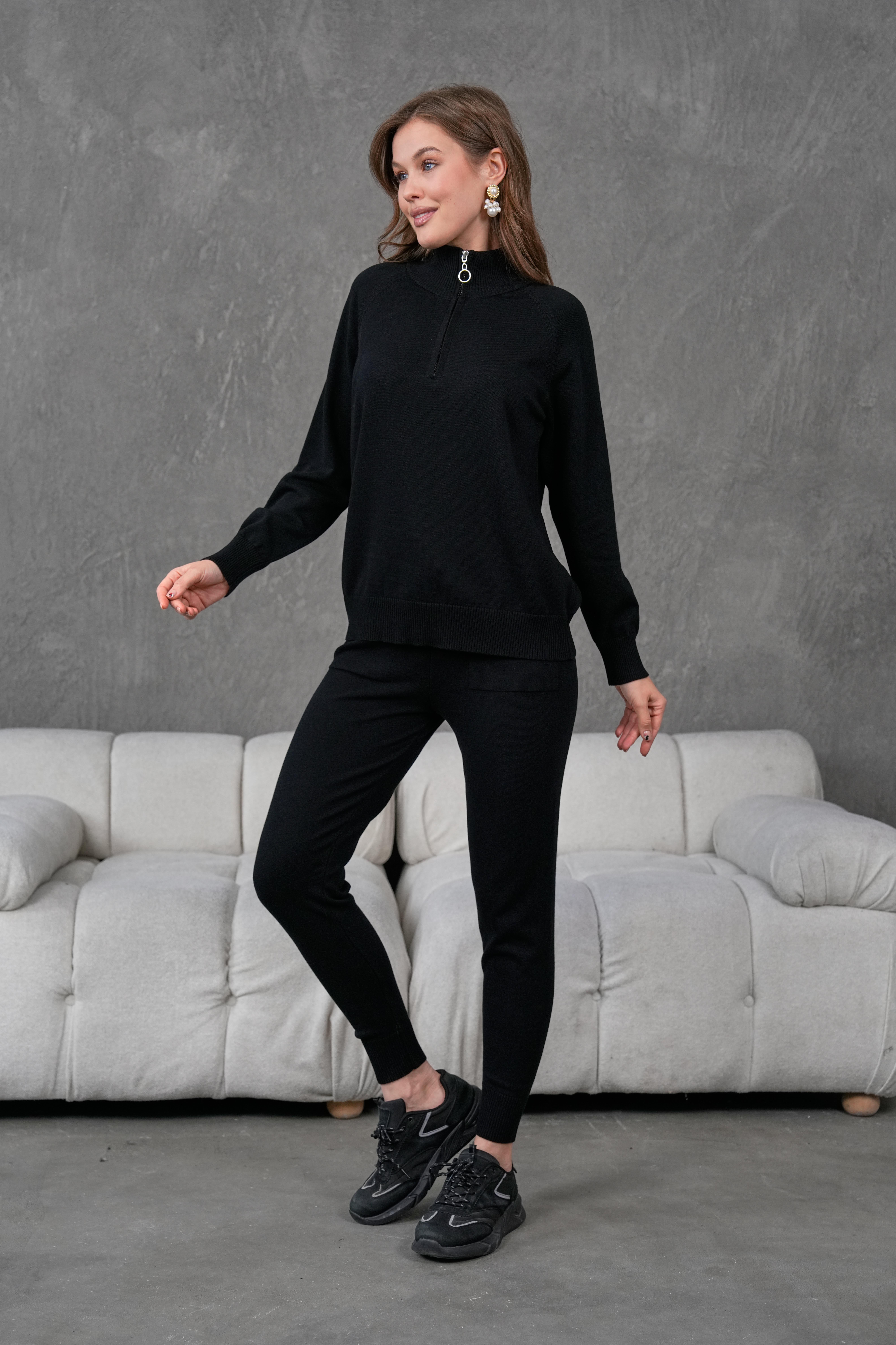 Kadın Triko Fermuarlı Alt Üst Eşofman Takımı 1559